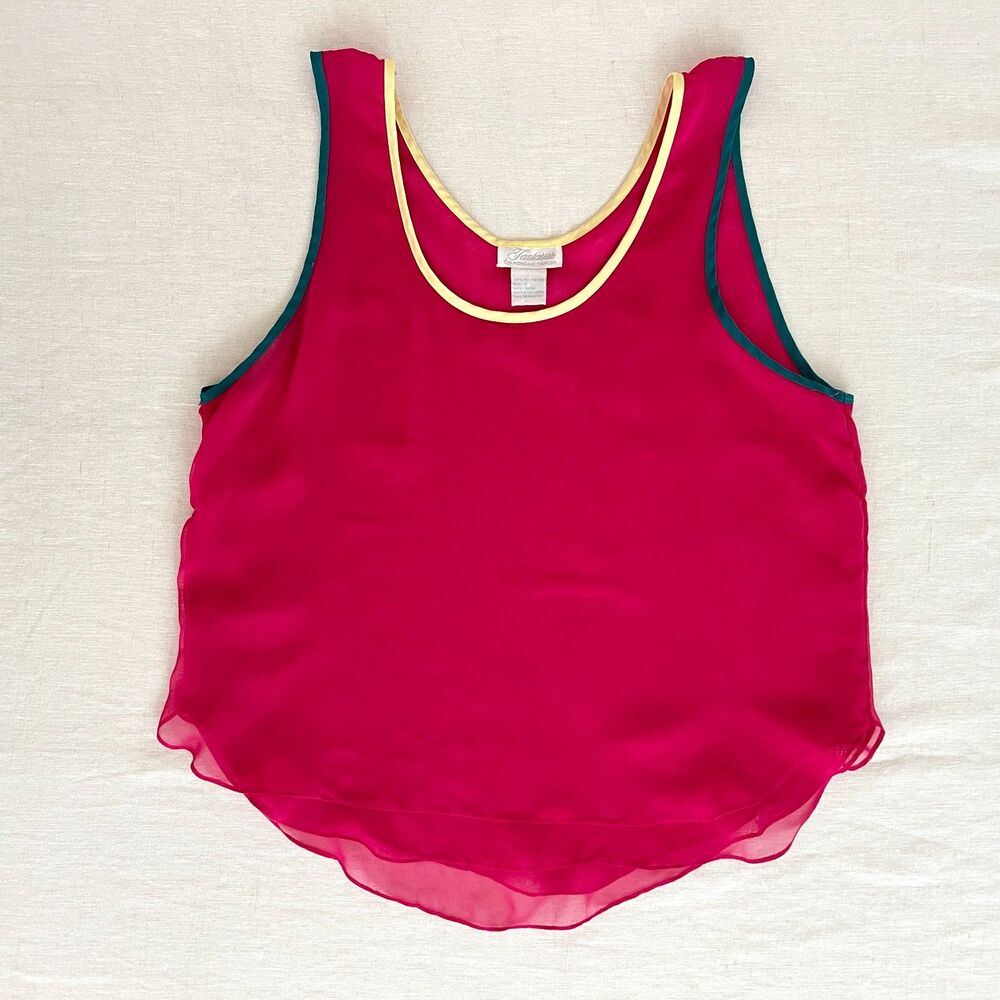 Vintage 90s/Y2K Fantasies Sheer Layered Chiffon Fuchsia Colorblock Camisole Sz S